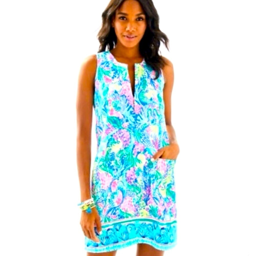 LILLY PULITZER Kelby Shift
Dress Mermaid Cove Print, Blue & Pink Tropical Print